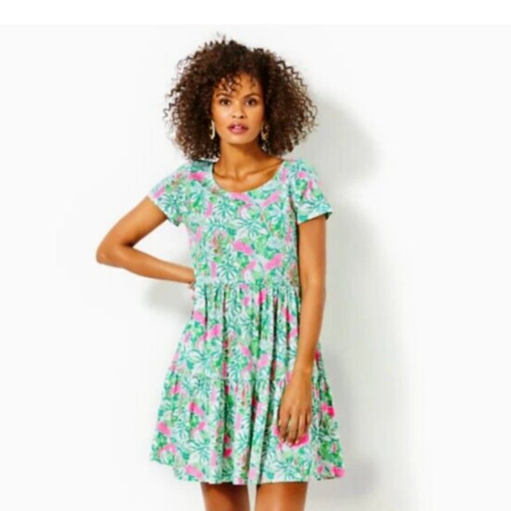 LILLY Pulitzer Geanna Swing Dress EXTRA LARGE Print Cotton Tiered floral Jersey